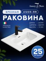Врезная раковина Amore di Mare Cavo 61205-RR, умывальник прямоугольный из фарфора 61,3х46,4 см, отверстие под смеситель, перелив, белый цвет, гарантия 25 лет