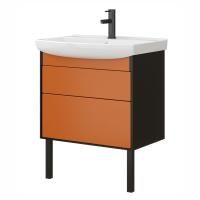 Тумба под умывальник Belux Клермонт напольная 70-02 Черно-медный матовый / Лён антрацит