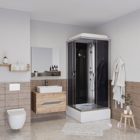 Душевая кабина Niagara Eco E90/26Q/TN (90х90х215) средний поддон(26см),стекло тонированное,4 места