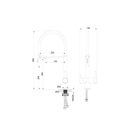 Смеситель для кухни с гибким изливом и подключением фильтра WONZON & WOGHAND, Брашированный никель (WW-88458009-BN)