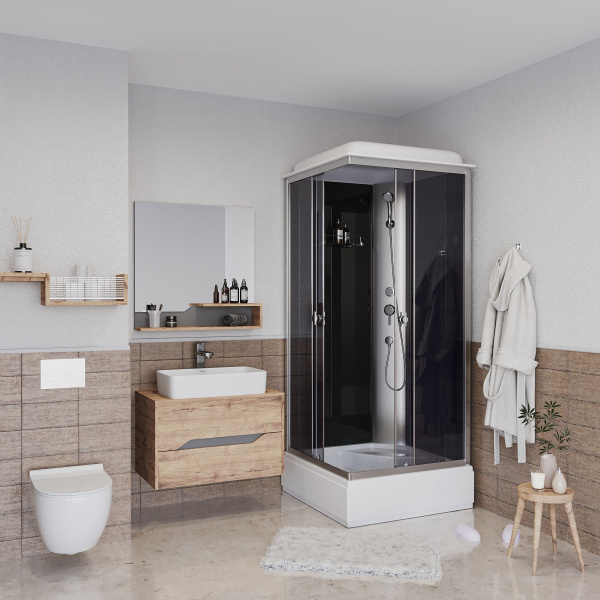 Душевая кабина Niagara Eco E90/26Q/TN (90х90х215) средний поддон(26см),стекло тонированное,4 места