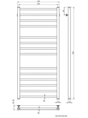 Полотенцесушитель водяной Stinox Quatro 500x1200, нижнее подключение, черный матовый, 1/2" ВР (внутренняя резьба), 12 перекладин