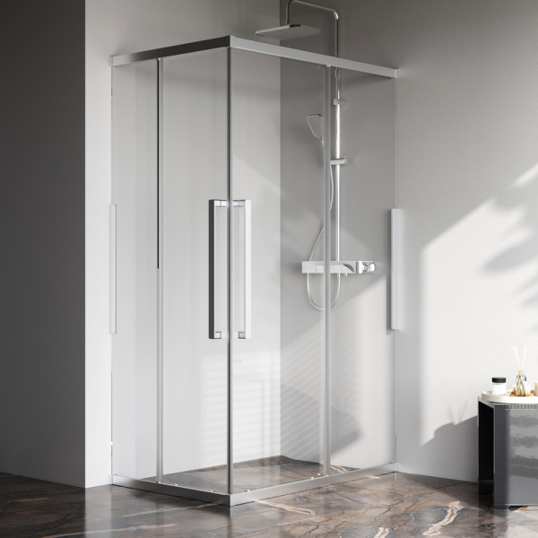 W84G-403-12080-MT Душевое ограждение AM.PM Func Square Slide 120х80, мат хром, прозрачное