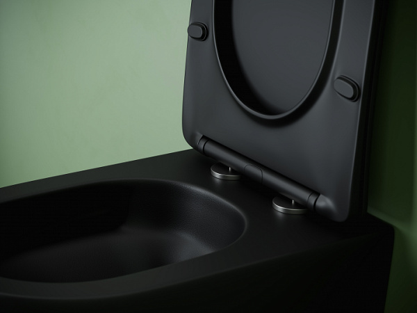 Подвесной унитаз Ceramicanova UNO безободковый, смыв Торнадо, с крепежом для полностью скрытого монтажа, ультратонким сидением с функцией быстрого снятия и крышкой с функцией плавного закрытия, цвет черный матовый CN11001TMB