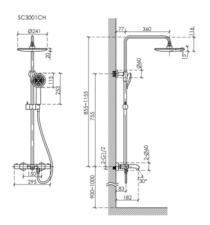 Душевая стойка SANCOS Game для душа/ванны с термостатическим смесителем, цвет хром, арт. SC3001CH