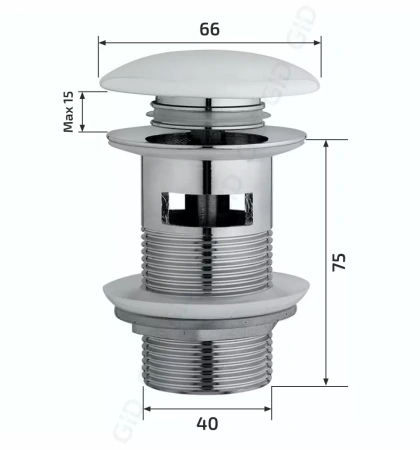 Керамический донный клапан Gid WH100-1 71102K с переливом, белый