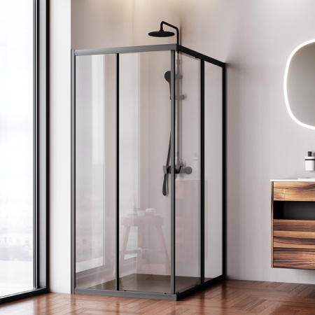 W87G-403-12090-BT Sunny Душевое ограждение AM.PM прямоугольн, раздвижн двери 120x90 черный,стекло прозрачное