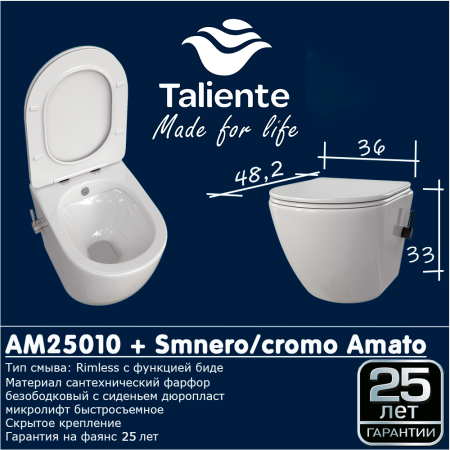 Унитаз Taliente Amato AM25010 + SMnero подвесной