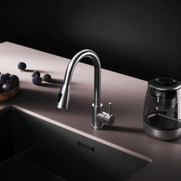 F85B07511 X-Joy S, Смеситель для кухни AM.PM с вытягивающимся изливом, сатин