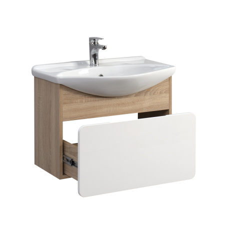 Тумба под умывальник Belux подвесная Чезаро 65-01 Белый глянцевый/Дуб сонома светлый