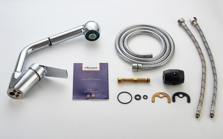 Смеситель для мойки Accoona А5410 с вытягивающейся лейкой, хром