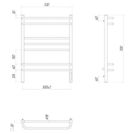 Полотенцесушитель электрический Lemark Linara LM04707Z П7 500x700, диммер справа, хром