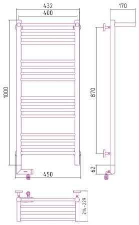 Полотенцесушитель Сунержа Богема с полкой 2.0 1000x400 левый 00-5206-1040