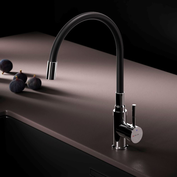 F85B07602 X-Joy S, Смеситель для кухни AM.PM с гибким изливом, черный/хром