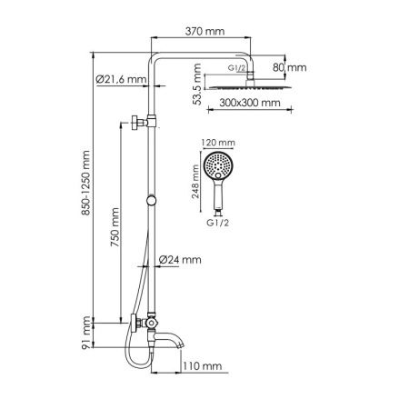 Душевая система WasserKRAFT A188.261.207.PG Thermo с термостатическим смесителем