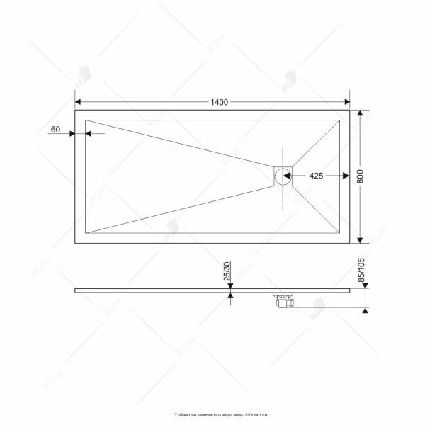 Душевой поддон прямоугольный RGW ST-G 16152814-02 80х140х2.5 см