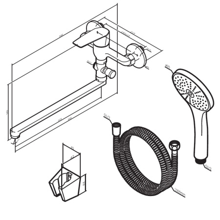 F90A90100 Gem, Смеситель для ванны и душа AM.PM, излив 325 мм, душевой набор, хром