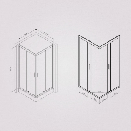 W90G-403-090BT Душевое ограждение AM.PM Gem Square Slide 90x90 стекло прозрачное, профиль черный матовый