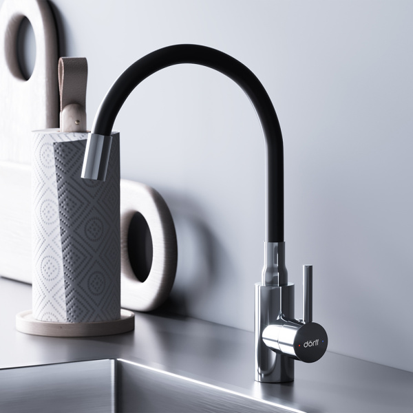 D3007622 Logic Кухонный смеситель Dorff с гибким изливом, черный