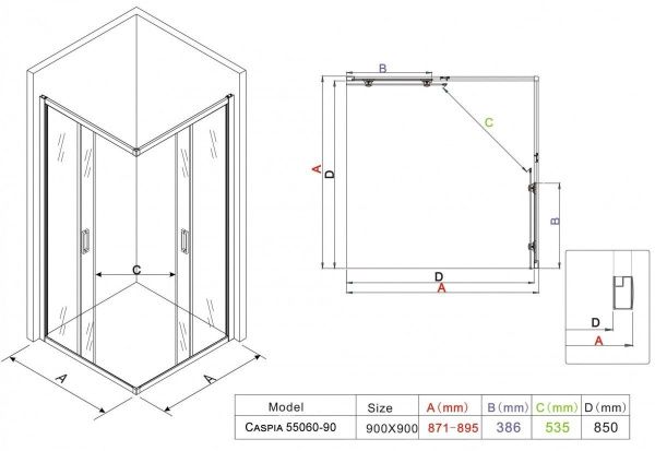 Душевой уголок Roxen Caspia 55060-90B 90x90 прозрачное стекло/профиль черный