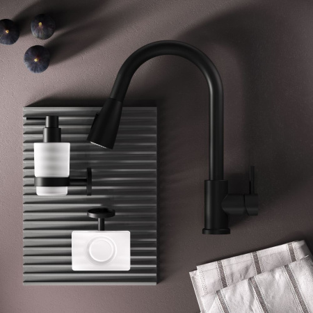 F85B07522 X-Joy S, Смеситель для кухни AM.PM с вытягивающимся изливом, черный