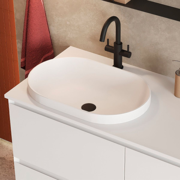 Умывальник Belux Джаз 560 Овал, Белый матовый, Solid Surface