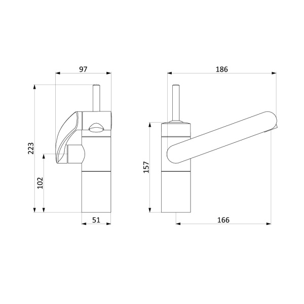 290217364 Arc Смеситель для умывальника Damixa, поворотный излив 186 мм (черный)