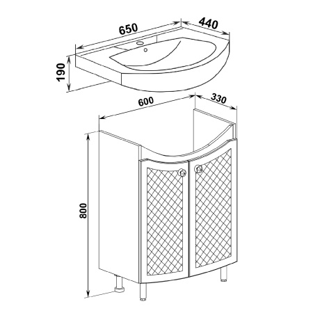 Тумба под раковину Runo  (под умывальник Элеганс 65) Милано 65 (УТ000002087)