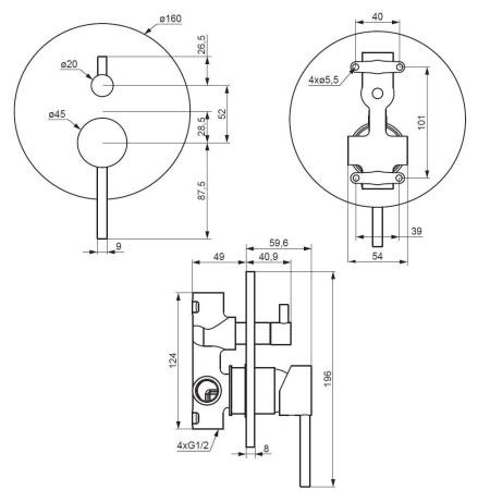 367100000 Scandinavian Pure Смеситель для душа Damixa монтируемый в стену, хром