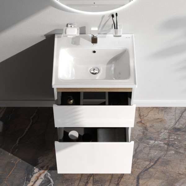 M85AFSX0552WG X-Joy База под раковину AM.PM, напольная, 55 см, 2 ящика, белый глянец