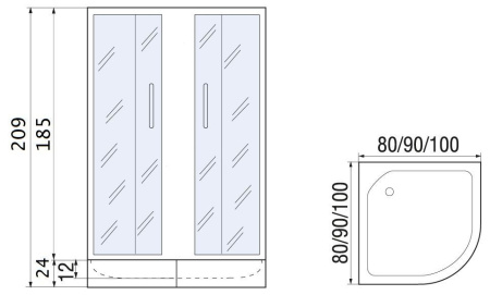 Душевой уголок с поддоном River DON XL + 80/24 МТ, 80x80x185