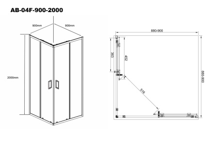Душевой уголок AQUABATH ATLAS AB-04F-900-2000 (90x90, хром, прозрачное стекло)