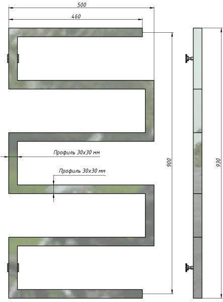 Полотенцесушитель водяной Stinox Ultra 500x900, боковое подключение, хром, 1/2" ВР (внутренняя резьба), 6 перекладин