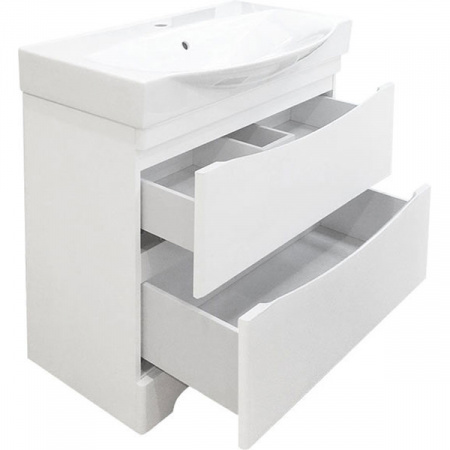 Тумба под умывальник Misty Элвис 85 напольная с 2 ящ. белая эмаль с умывальником Умывальник мебельный Элвис 850
