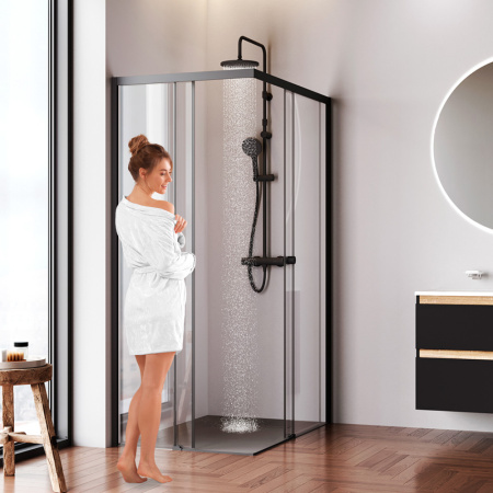 W94G-403-12080-BТ Душевое ограждение AM.PM X-Joy Square Slide 120х80, черный, прозрачное