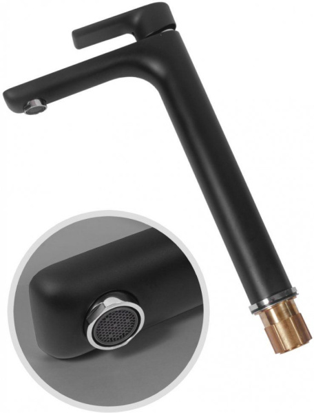 Cмеситель для раковины Высокий Hansberge H2099 Черный хром