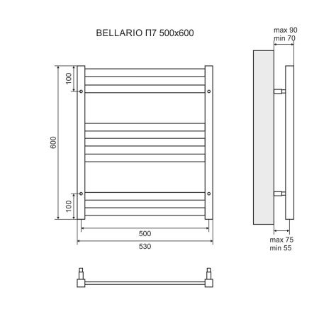 Полотенцесушитель водяной Lemark Bellario LM68607BL П7 500x600, черный