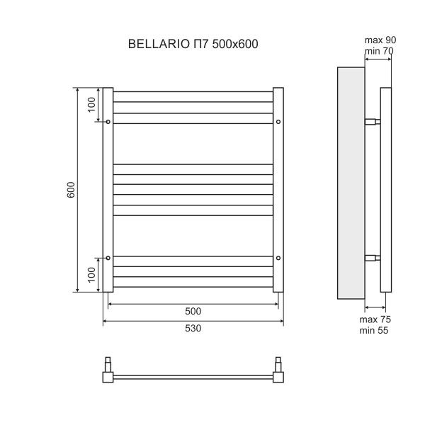 Полотенцесушитель водяной Lemark Bellario LM68607BL П7 500x600, черный