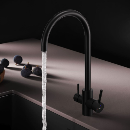 F85B07722 X-Joy S, Смеситель для кухни AM.PM с С-изливом с каналом для питьевой воды, черный
