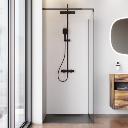 W84WI-100-F1-BTE Душевая перегородка AM.PM Func 100x200, стекло прозр. 8 мм + покрытие, профиль черный