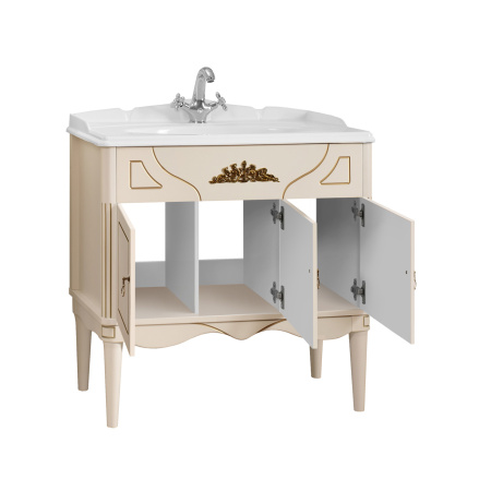 Тумба под умывальник Belux Верди напольная 85, слоновая кость с золотой патиной