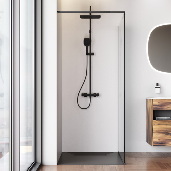 W84WI-100-F1-BTE Душевая перегородка AM.PM Func 100x200, стекло прозр. 8 мм + покрытие, профиль черный