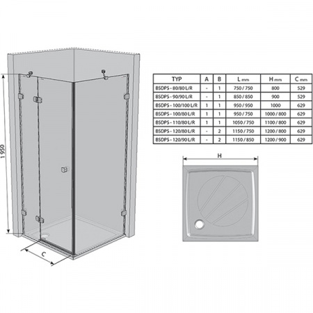 Душевой уголок Ravak Brilliant BSDPS-120/90 R хром+транспарент 0UPG7A00Z1