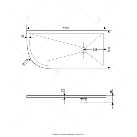 Душевой поддон асимметричный RGW ST/AR-W Белый 16154129-01R 90х120х2.5 см