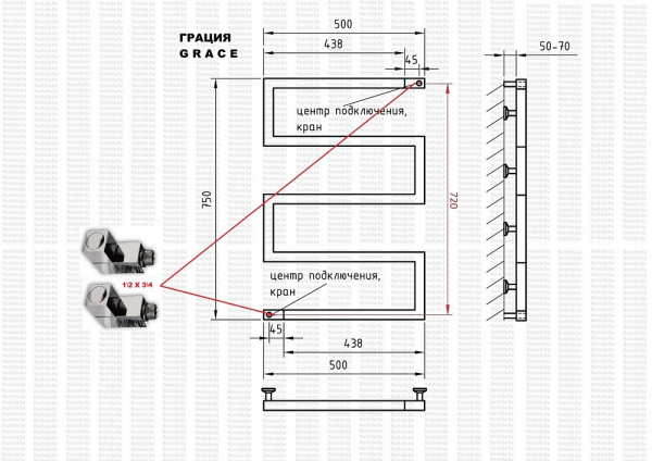 Полотенцесушитель Ростела Грация 1/2' 50x72 см хром