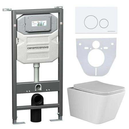 Сет 4 в 1: Инсталляция с кнопкой+унитаз+шумоизоляция Ceramicanova, CN3007_1001W_1000