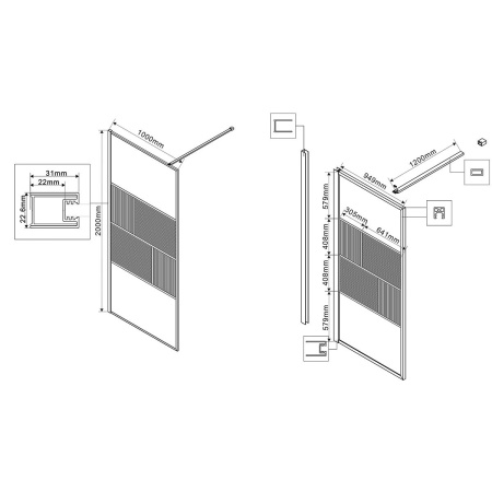 Душевая перегородка Vincea Walk-In VSW-1HC100CFB, 1000*2000, черный, стекло прозрачное/рифленое