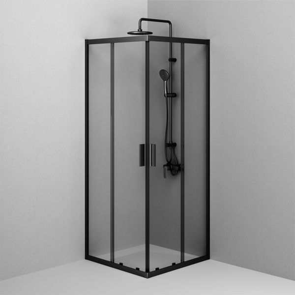 W90G-403-8080-BT Gem Душевое ограждение AM.PM квадратн.,раздвиж.двери 80x80 черный мат.,стекло прозрачное
