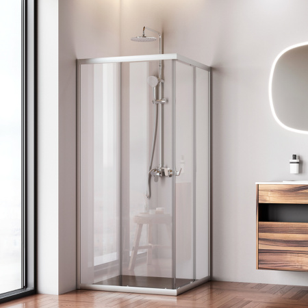 W87G-403-9090-MT Sunny Душевое ограждение AM.PM квадратное, раздвижн двери 90x90 серебро,стекло прозрачное