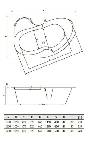 Ванна акриловая Bonito Home Arizona левая 150х105 с ножками, BH-AR-102-150L/Su